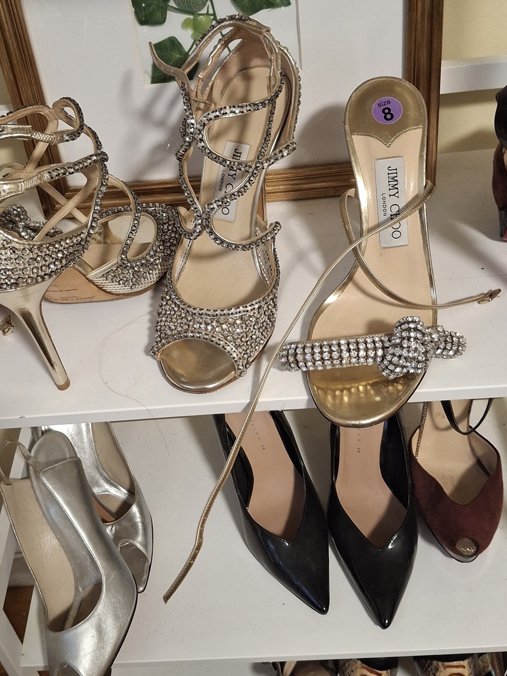 Jimmy Choo Gold Crystal-Strap Evening Heels
